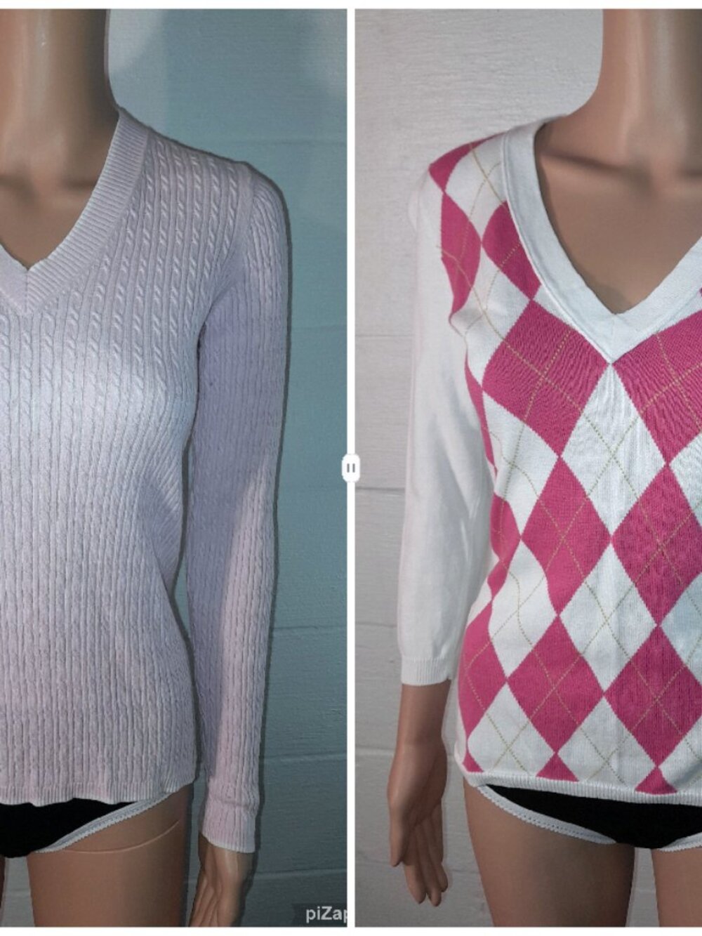 Set of 2 Women's XS Argyle V-Neck Sweaters Preppy Y2K J Crew 346 Brooks Brothers
